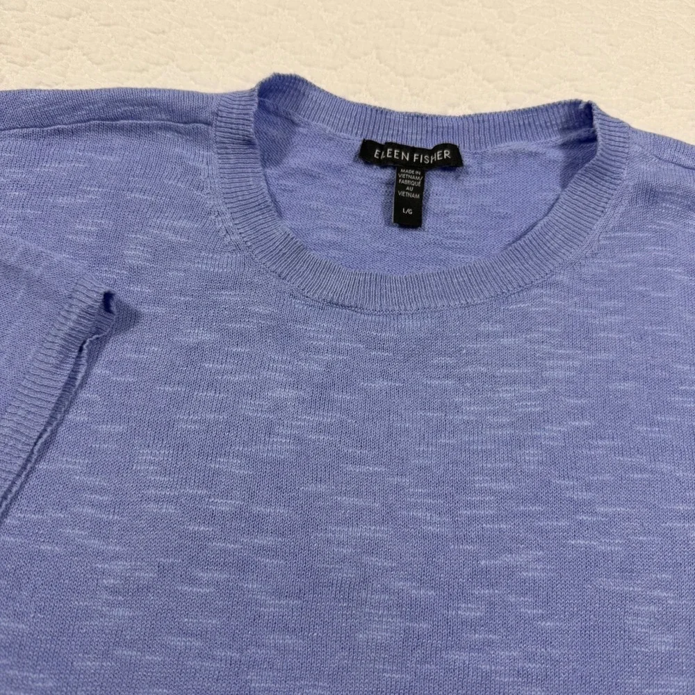 Eileen Fisher Knit Top Women's‎ L Blue Quiet Luxury Organic Linen Cotton EUC
